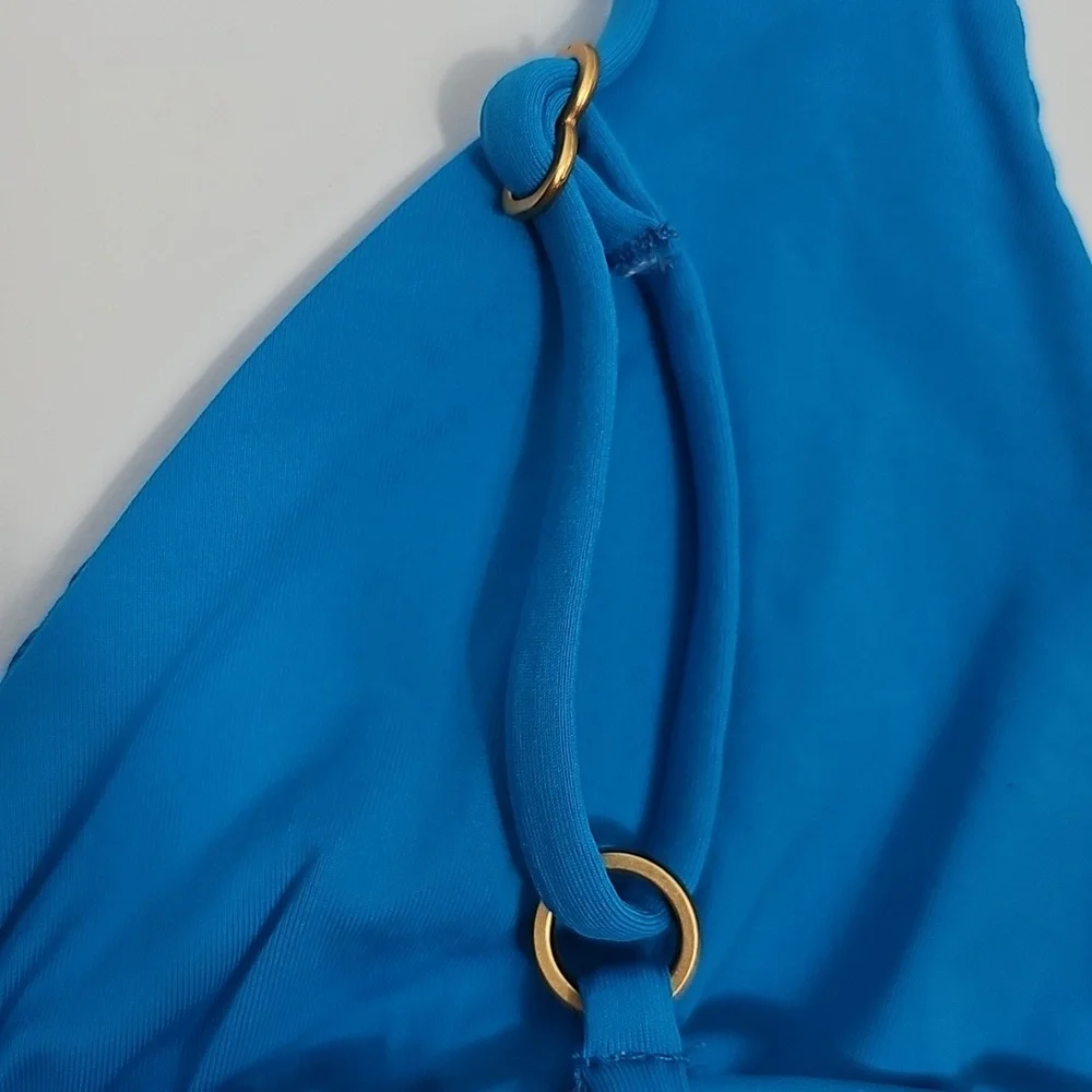 NWT L*Space Womens Brittany Triangle Bikini Top Blue Size M Back Tie Eco Ribbed